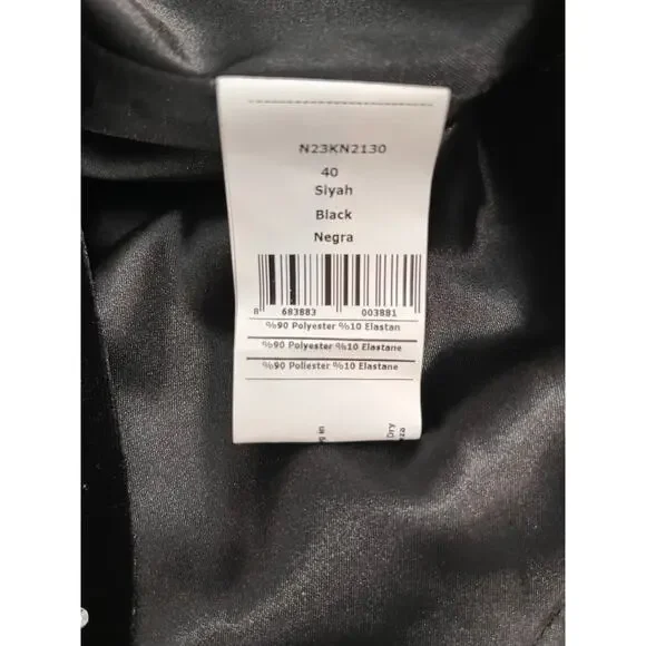 Nocturne Dress Womens Large Black Velvet Crystal Polka Dot Puff Sleeve Party L40 - Picture 7 of 9